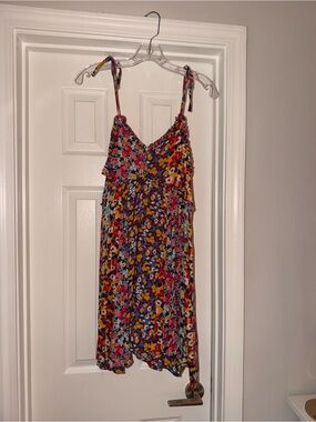 Patrons of Peace Bright Floral Tie-Shoulder Sundress in Pink, Yellow, Blue